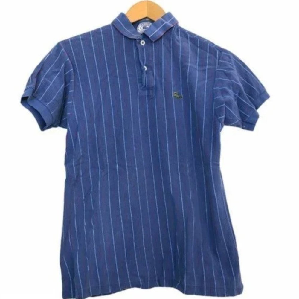 VINTAGE LACOSTE IZOD Mens Blue Red White Striped Short Sleeve Polo Shirt Medium